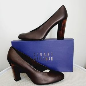 💟Stuart Weitzman heels dark brown leather made in Spain 3.75" shiny heel *9